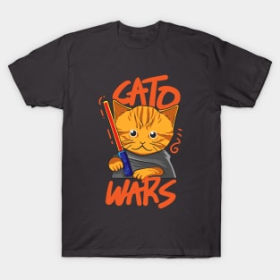 Illustration of a cute orange cat with a light saber T-Shirt